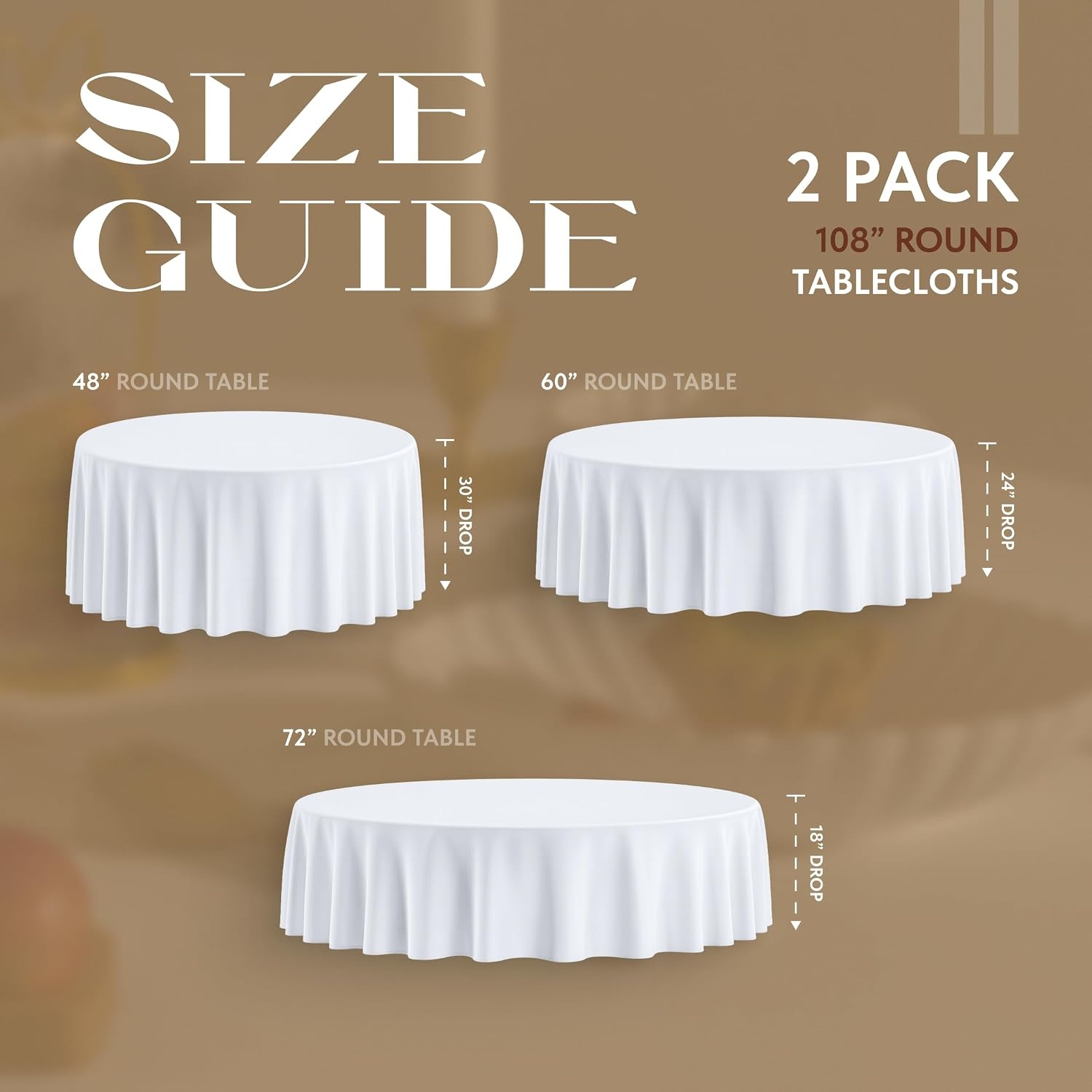 image:imageWealuxe 2 Pack White Round Tablecloths 60 Inch for 2048 Tables 200 GSM Premium Quality Textured Washable Polyester Fabric Table Cloth 60 is Not Table SizeWhite