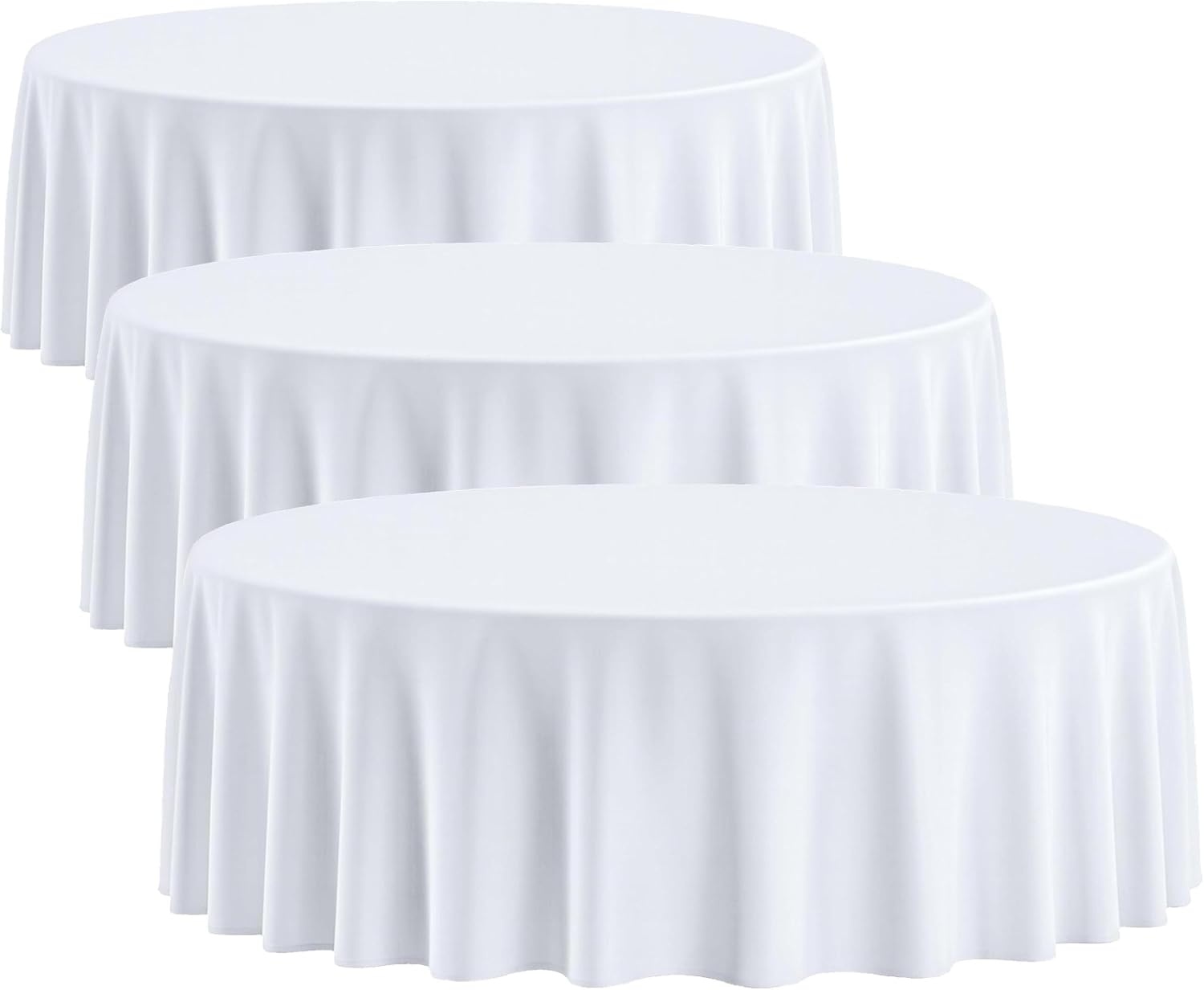 image:imageWealuxe 2 Pack White Round Tablecloths 60 Inch for 2048 Tables 200 GSM Premium Quality Textured Washable Polyester Fabric Table Cloth 60 is Not Table SizeWhite