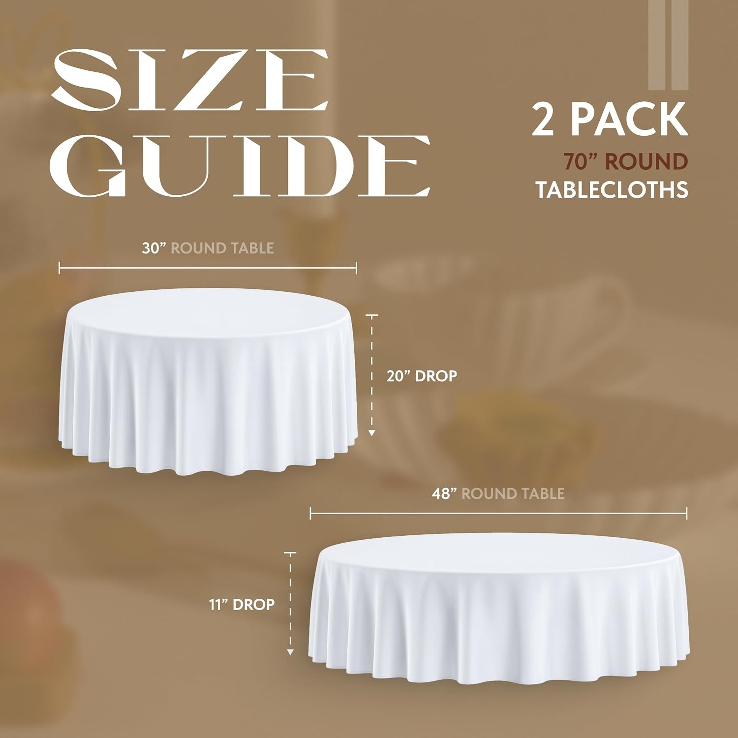 image:imageWealuxe 2 Pack White Round Tablecloths 60 Inch for 2048 Tables 200 GSM Premium Quality Textured Washable Polyester Fabric Table Cloth 60 is Not Table SizeWhite