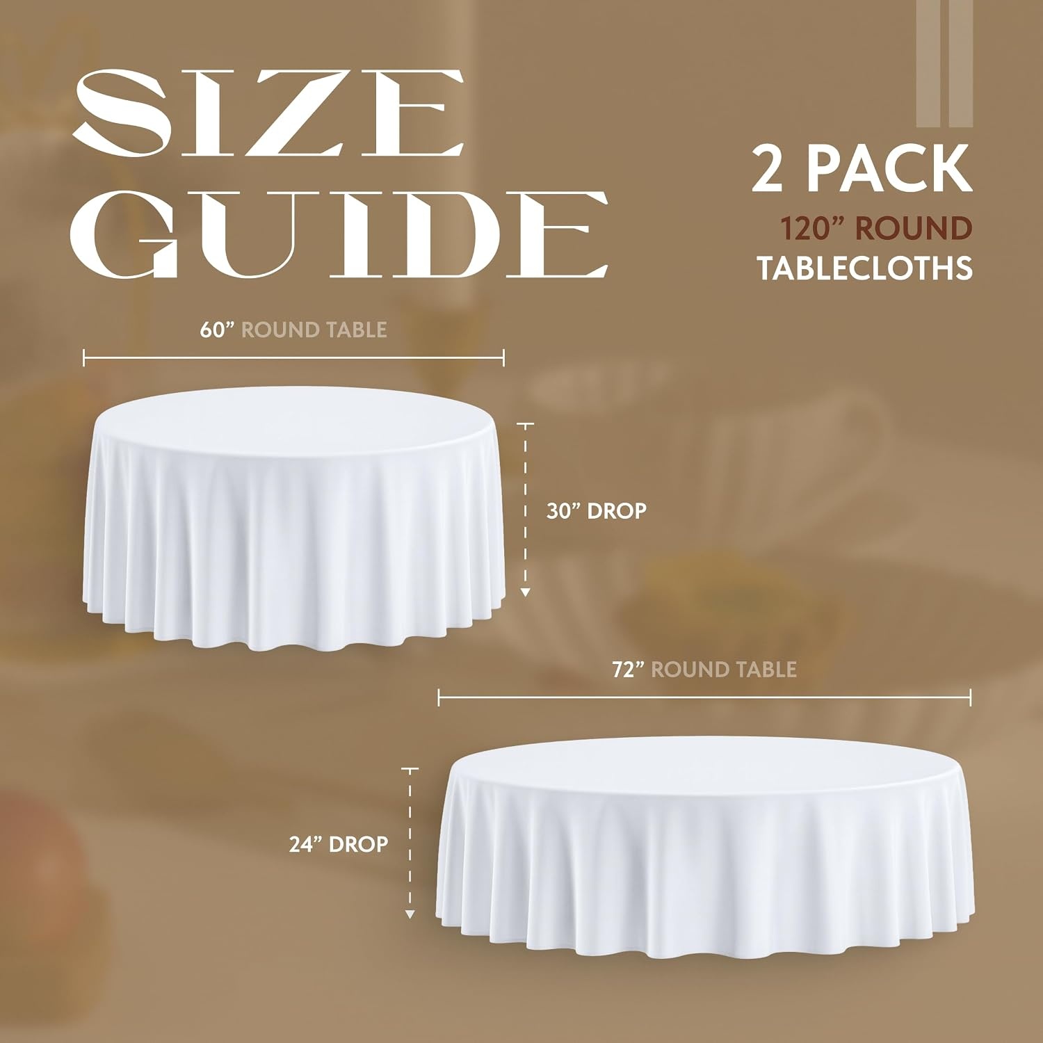 image:imageWealuxe 2 Pack White Round Tablecloths 60 Inch for 2048 Tables 200 GSM Premium Quality Textured Washable Polyester Fabric Table Cloth 60 is Not Table SizeWhite