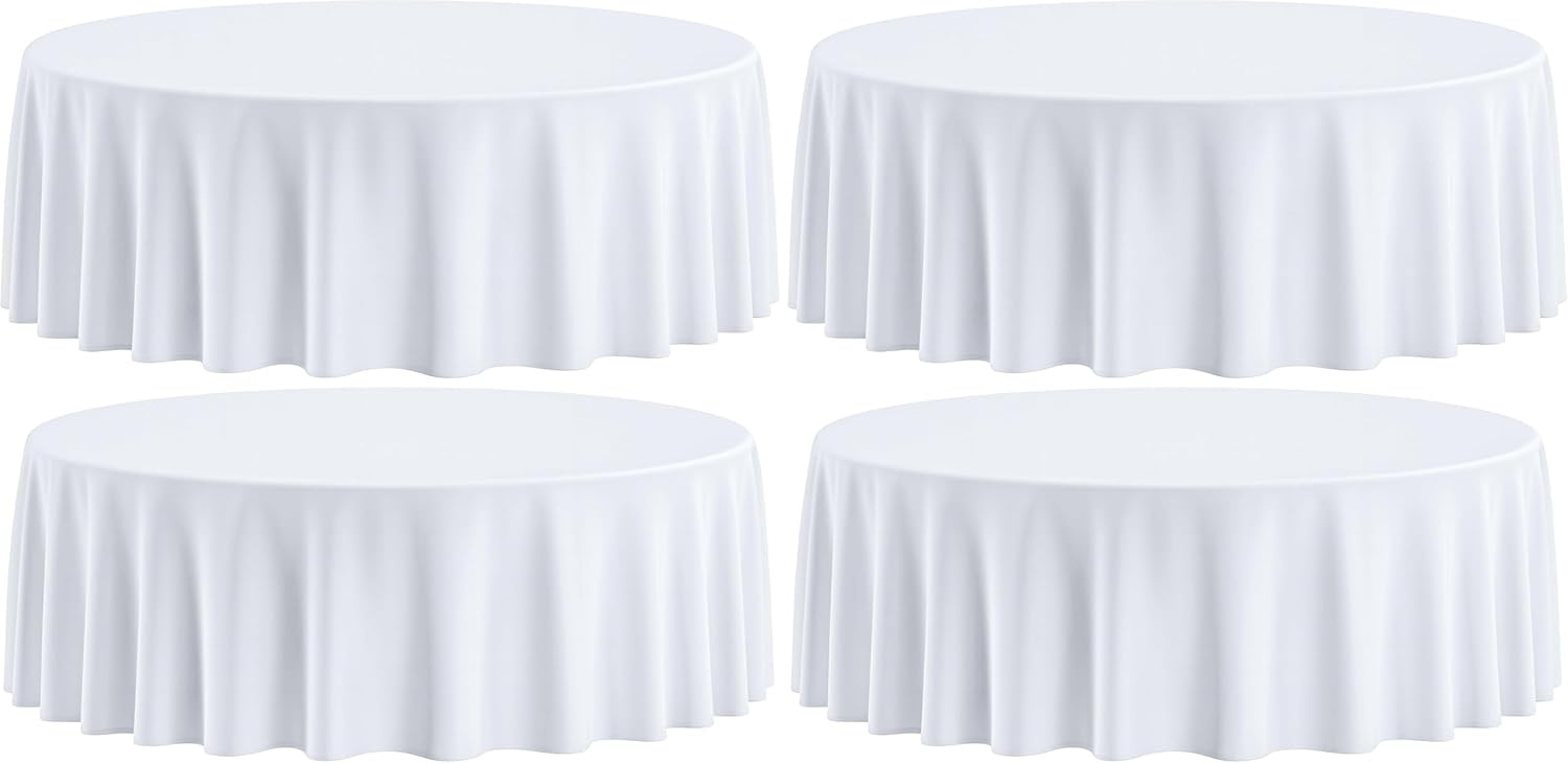 image:imageWealuxe 2 Pack White Round Tablecloths 60 Inch for 2048 Tables 200 GSM Premium Quality Textured Washable Polyester Fabric Table Cloth 60 is Not Table SizeWhite