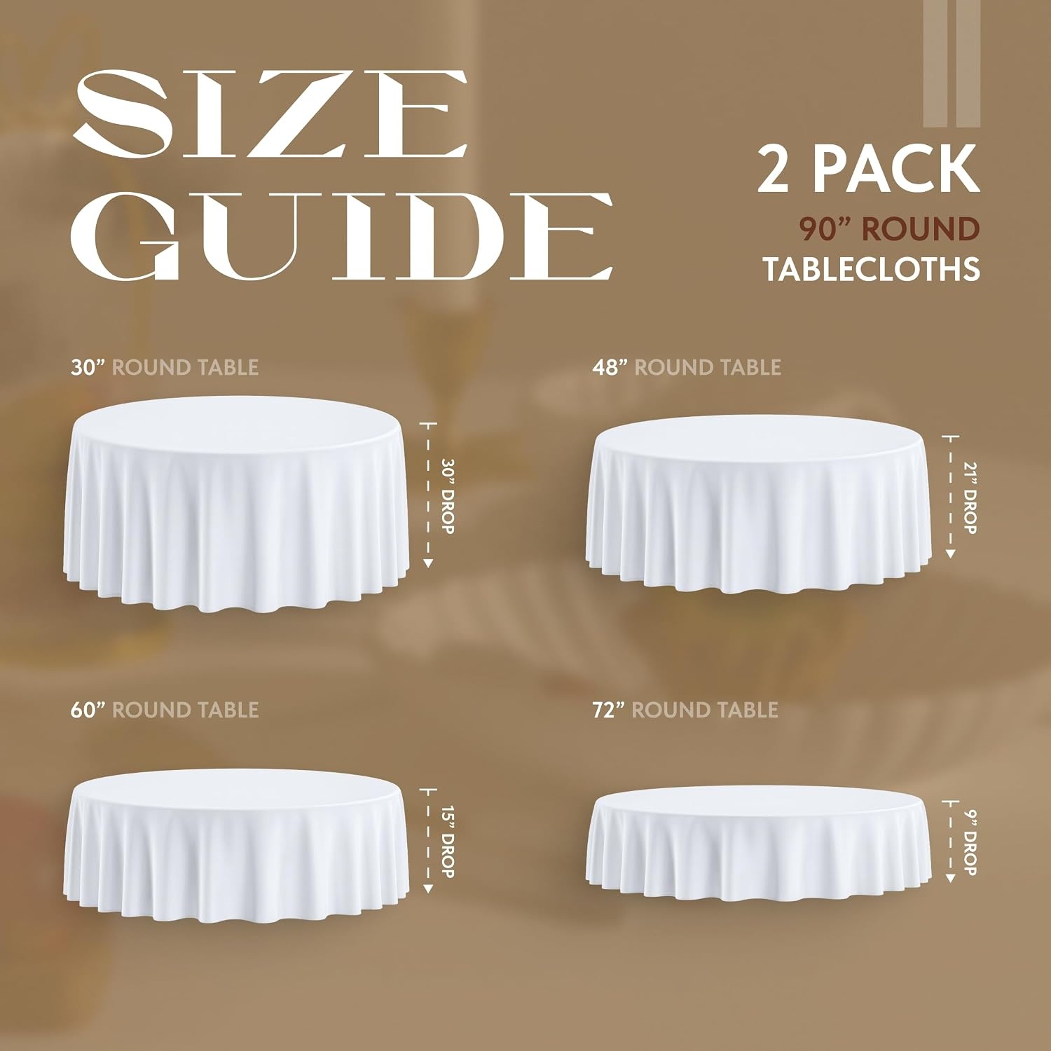 image:imageWealuxe 2 Pack White Round Tablecloths 60 Inch for 2048 Tables 200 GSM Premium Quality Textured Washable Polyester Fabric Table Cloth 60 is Not Table SizeWhite