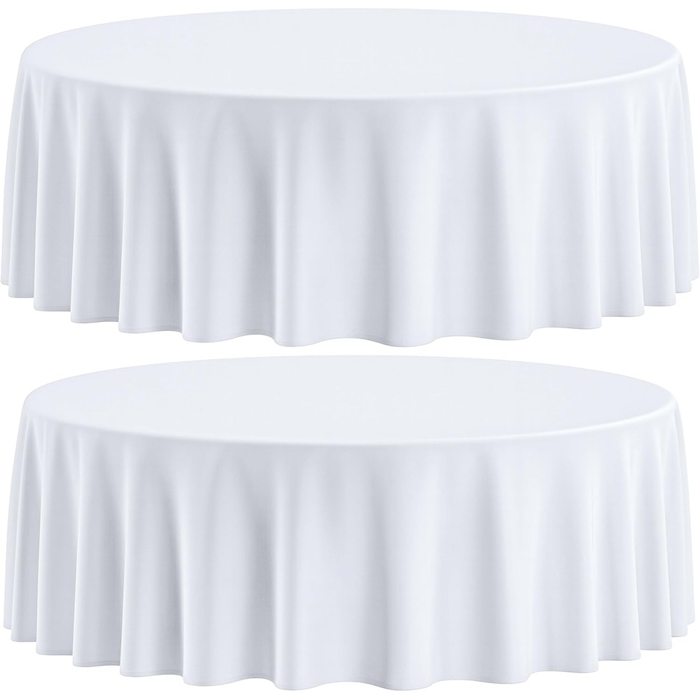 image:imageWealuxe 2 Pack White Round Tablecloths 60 Inch for 2048 Tables 200 GSM Premium Quality Textured Washable Polyester Fabric Table Cloth 60 is Not Table SizeWhite